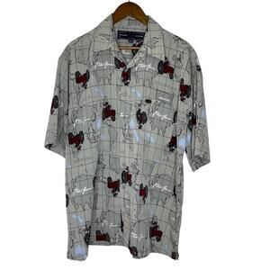 Phat Farm Grey Button Shirt L World Map Tractor Bull All Over Print Y2K 90s Rare